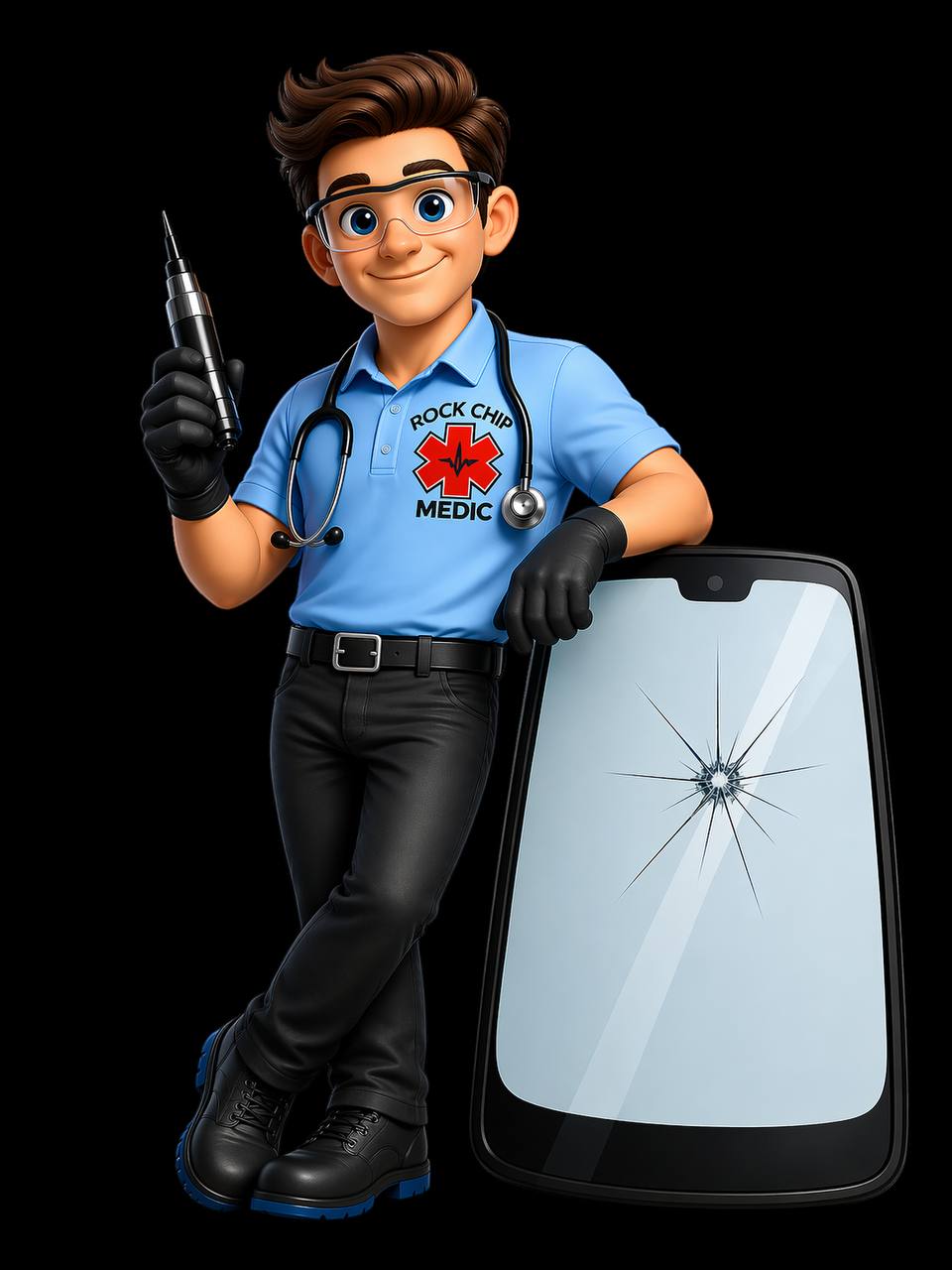 Rock Chip Medic mascot — mobile windshield chip repair Missoula