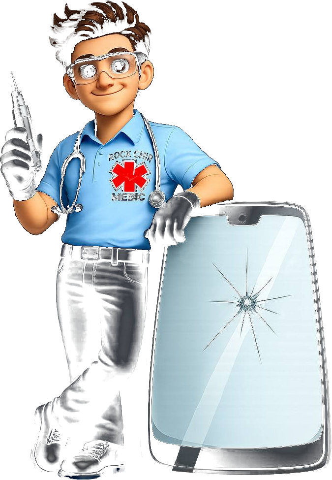 Rock Chip Medic mascot — mobile rock chip repair Missoula, MT